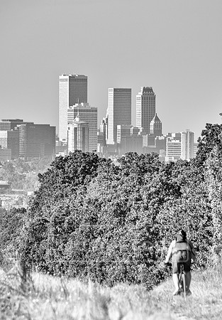 Riding on Turkey Mountain - view of Tulsa Hazy Day 23x33